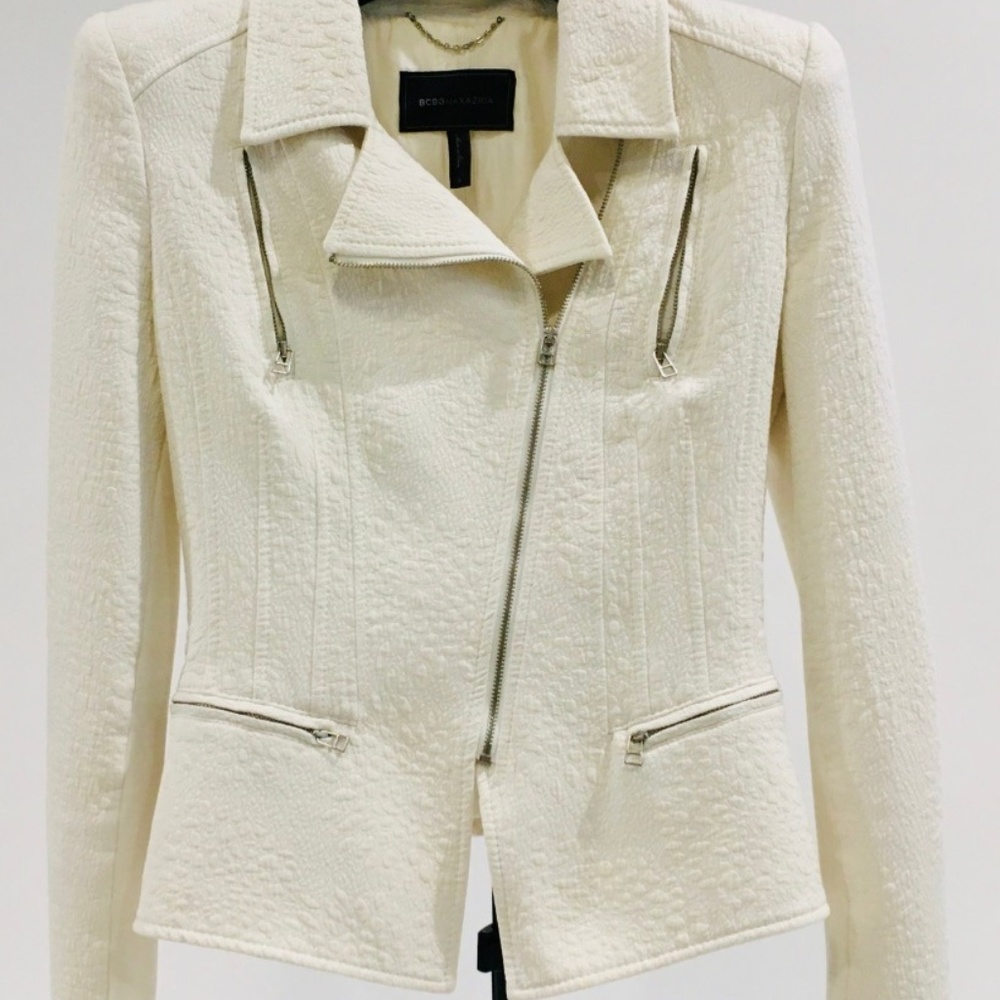 Cream Jacquard Moto Jacket